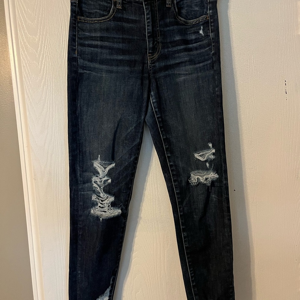 American Eagle Outfitters Dark Blue Distressed Skinny Jeans
